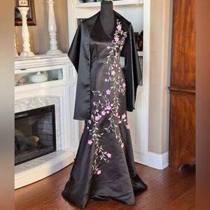 Roberta Black Gown Pink Floral Embroidery